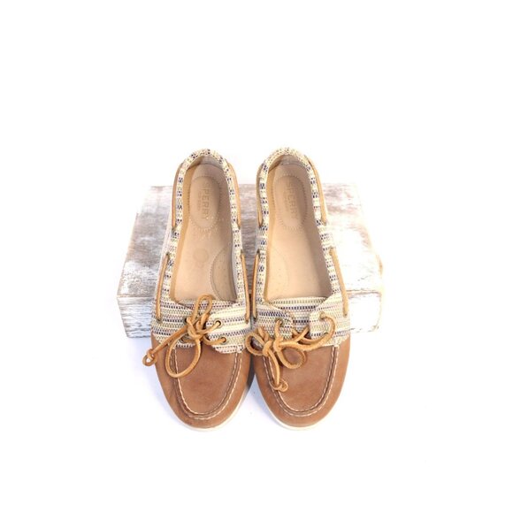 Sperry Canvas Leather Top Sider Women's 10 M Brown Tan Lace Up Boat Shoe Casual - Picture 2 of 10
